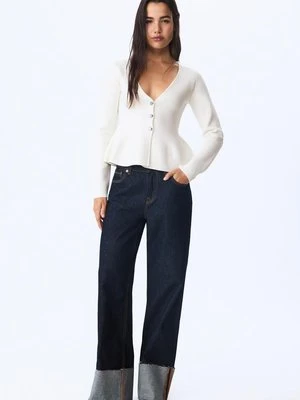 Stradivarius Kardigan z baskinką zapinany na guziki  Ecru