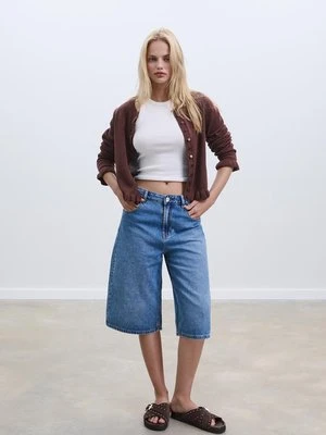 Stradivarius Kardigan z dzianiny z guzikami i falbanami  Brązowy