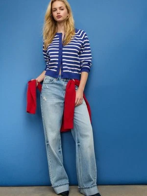 Stradivarius Kardigan z dzianiny z guzikami i raglanowymi rękawami  Jasnobłękitny