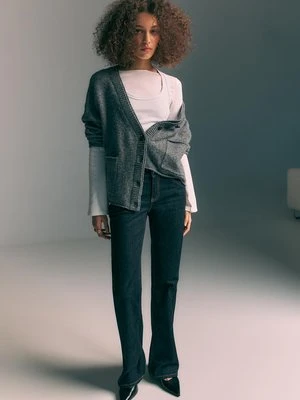 Stradivarius Kardigan z dzianiny z podwójnym kołnierzem  Ciemnoszary