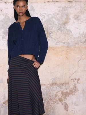 Stradivarius Kardigan z dzianiny z warkoczami z guzikami  Morski