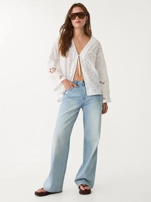 Stradivarius Kimono haftowane patchworkowe  Biały