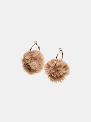 Stradivarius Kolczyki mini koła z pomponem ze sztucznego futra  Brązowy