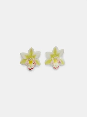Stradivarius Kolczyki z orchideą  Ecru