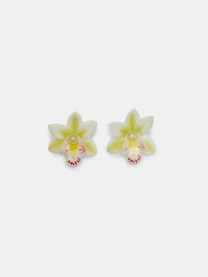 Stradivarius Kolczyki z orchideą  Ecru