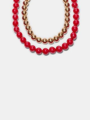 Stradivarius Komplet 2 naszyjników z koralików  Czerwony