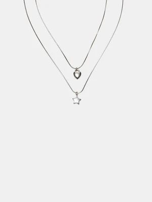 Stradivarius Komplet 2 wodoodpornych naszyjników z gwiazdą i sercem  Szary