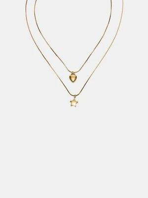 Stradivarius Komplet 2 wodoodpornych naszyjników z gwiazdą i sercem  Żółty