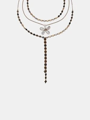 Stradivarius Komplet 3 naszyjników typu lariat i z kwiatem  Złoty