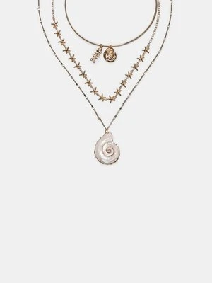 Stradivarius Komplet 3 naszyjników z muszelkami  Złoty