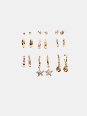 Stradivarius Komplet 9 kolczyków z rozgwiazdami i błyszczącymi zdobieniami  Złoty