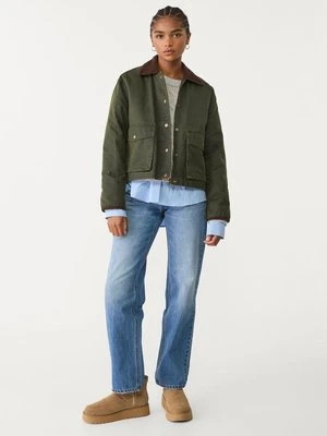 Stradivarius Kontrastowa krótka kurtka woskowana  Khaki