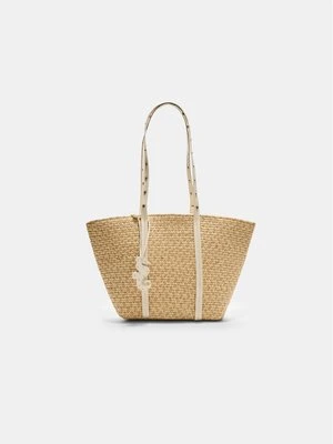 Zdjęcie produktu Stradivarius Pleciona torba z łączonych materiałów z ćwiekami  Ecru
