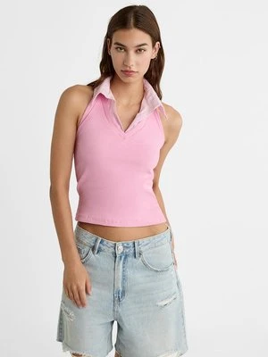 Stradivarius Kontrastowy top z dekoltem halter  Pastelowy róż