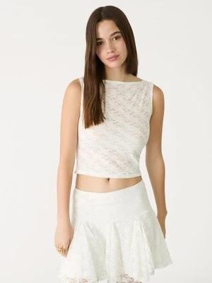 Stradivarius Koronkowa koszulka bez rękawów  Biały