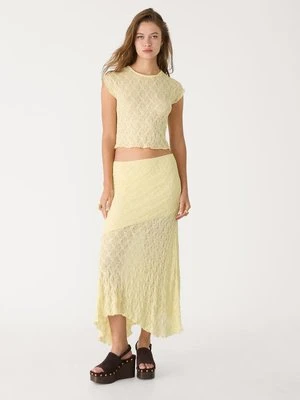 Stradivarius Koronkowa koszulka mini z rękawem  Żółty pastelowy