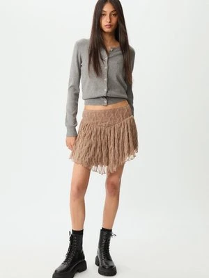 Stradivarius Koronkowa spódniczka mini  Brązowy