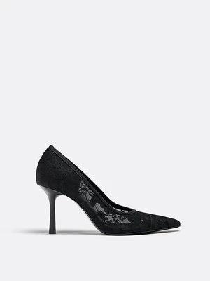 Stradivarius Koronkowe buty na obcasie  Czarny