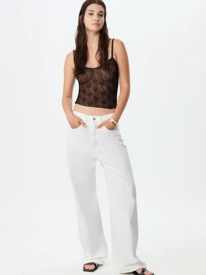 Stradivarius Koronkowy top na ramiączkach  Czarny