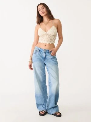 Stradivarius Koronkowy top na ramiączkach  Waniliowy