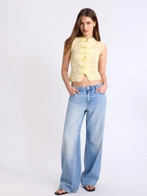 Stradivarius Koronkowy top Quipao  Złoty