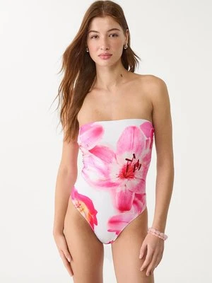 Stradivarius Kostium kąpielowy bandeau w kwiaty  Ecru