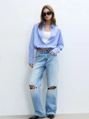 Stradivarius Koszula balonowa z dwóch materiałów  Błękitny