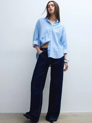 Stradivarius Koszula z efektem lnu  Błękitny