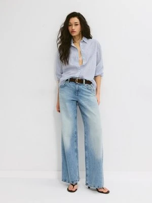 Stradivarius Koszula z efektem lnu  Ciemnomorski