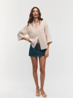 Stradivarius Koszula z kimonowym rękawem z efektem lnu  Kamień