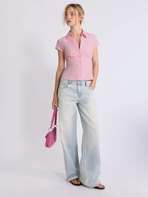 Stradivarius Koszula z krótkim rękawem i odcięciem pod biustem  Pastelowy róż