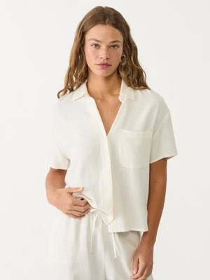 Stradivarius Koszula z krótkim rękawem z lnem  Biały