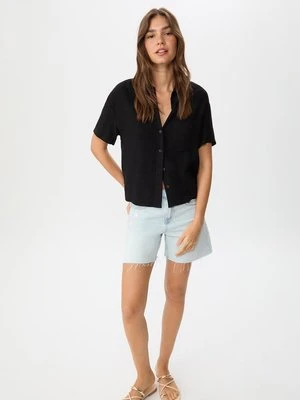 Stradivarius Koszula z krótkim rękawem z lnem  Czarny