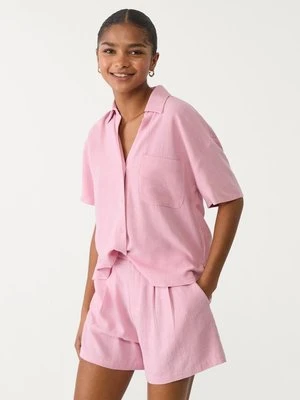 Stradivarius Koszula z krótkim rękawem z lnem  Pastelowy róż