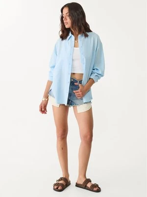 Stradivarius Koszula z mieszanki lnu  Niebieski denim