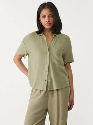 Stradivarius Koszula z mieszanku lnu z krótkim rękawem  Khaki
