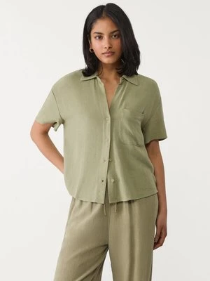 Stradivarius Koszula z mieszanku lnu z krótkim rękawem  Khaki