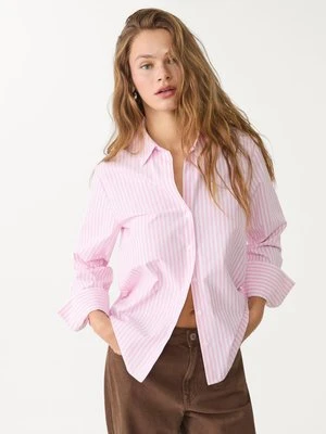 Stradivarius Koszula z popeliny w paski  Pastelowy róż
