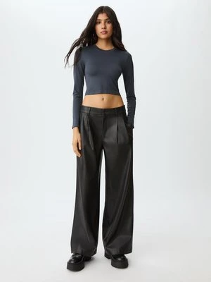 Stradivarius Koszulka basic crop  Ciemnoszary