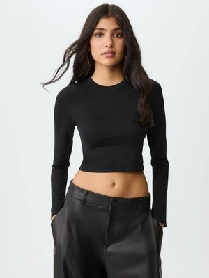 Stradivarius Podstawowy krótki T-shirt  Czarny