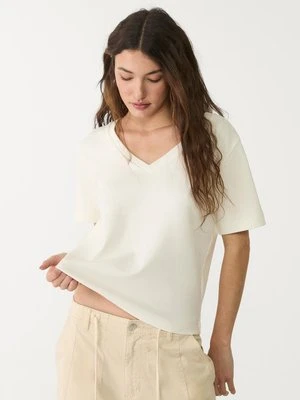 Stradivarius Koszulka basic o kroju regular heavy weight  Ecru