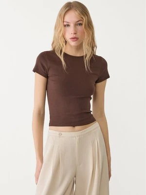 Stradivarius Koszulka basic slim fit  Brązowy
