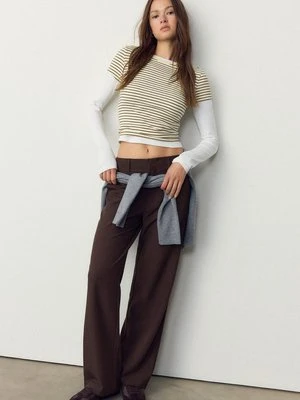 Stradivarius Koszulka basic slim fit w paski  Żółty pastelowy