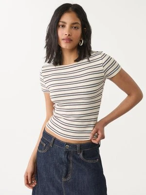 Stradivarius Koszulka basic slim w paski  Błękitny