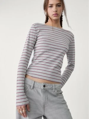 Stradivarius Koszulka basic w paski  Wiśniowy