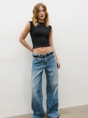 Stradivarius Koszulka basic z dekoltem łódka  Czarny