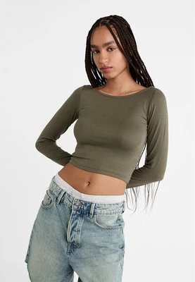 Stradivarius Koszulka basic z dekoltem w łódkę  Khaki