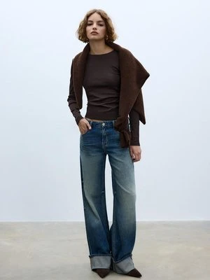 Stradivarius Koszulka basic z długim rękawem  Brązowy