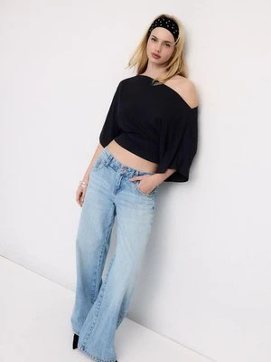 Stradivarius Koszulka basic z nietoperzowym rękawem  Czarny