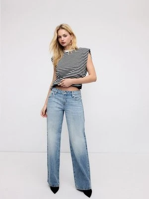 Stradivarius Koszulka basic z poduszkami na ramionach w paski  Czarny